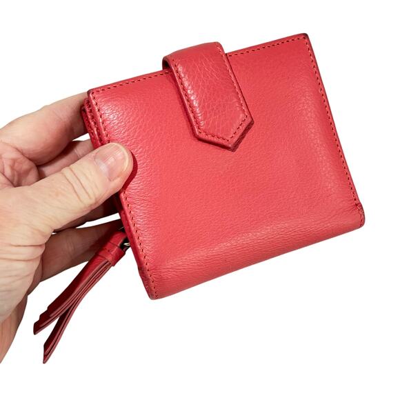 Ora Delphine Coral Pink leather wallet bifold zipper coin pocket preppy fashion - Picture 4 of 9